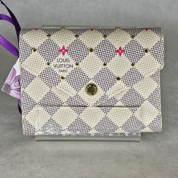 Louis Vuitton Victorine Damier Azur Studded Stud Portfeuille Card Wallet w Box - Picture 1 of 12